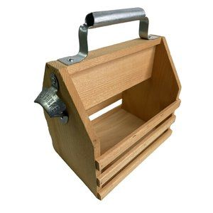 6 Pack Beer Bottle Carrier Wood Caddy Condiment Tote with Bottle Opener Picnic